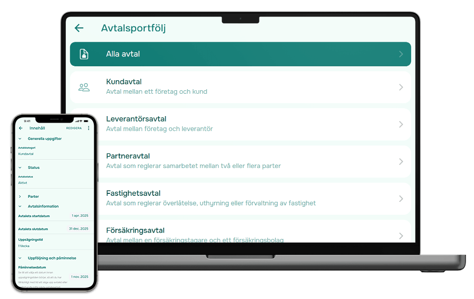 Grafisk bild av laptop och mobil som visar produkten colix Avtalshantering