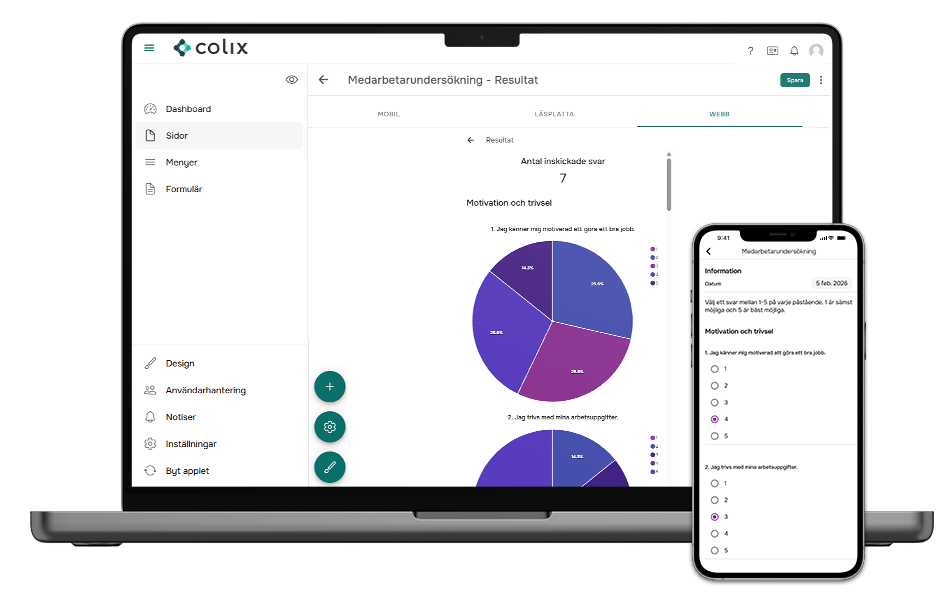 Grafisk bild av laptop och mobil som visar produkten Colix Medarbetarundersökning